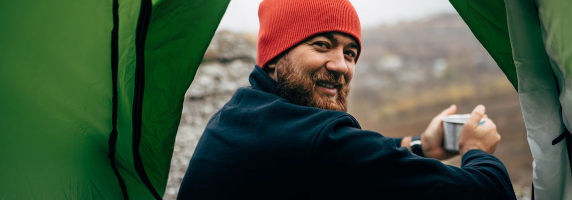 happy man camping