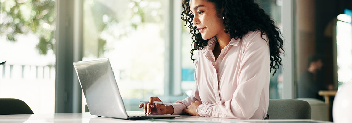 Woman working on a laptop