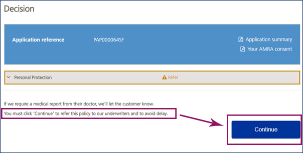 Decision referred screen