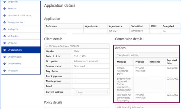 application activity