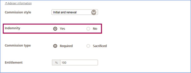 indemnity commission screen