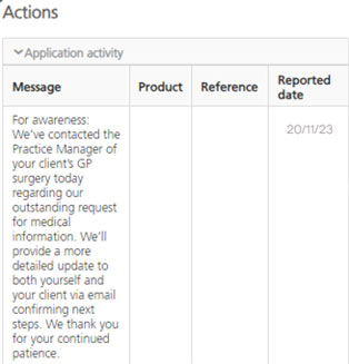 Actions screen
