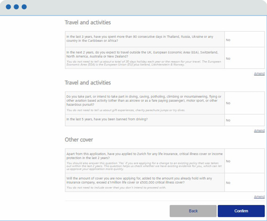 Page with confirm button in the bottom right