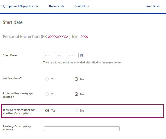 policy replacement screen